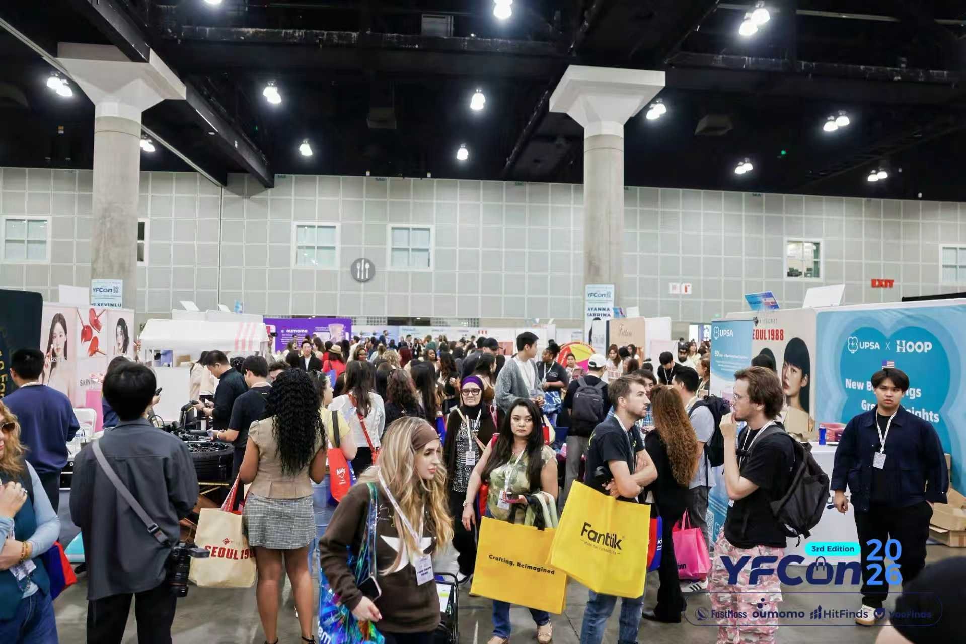 Busy US trade show with international brand booths